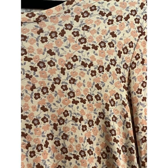 Logo Floral Top M Tan Boho Western Euro Summer Casual Neutral Hippie Retro - Picture 4 of 9